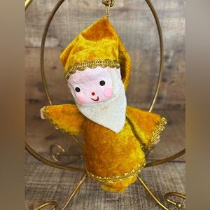 Vintage 1972 Gold Felt Elf Ornament Japan Mr Christmas Paper Mache Kitschy